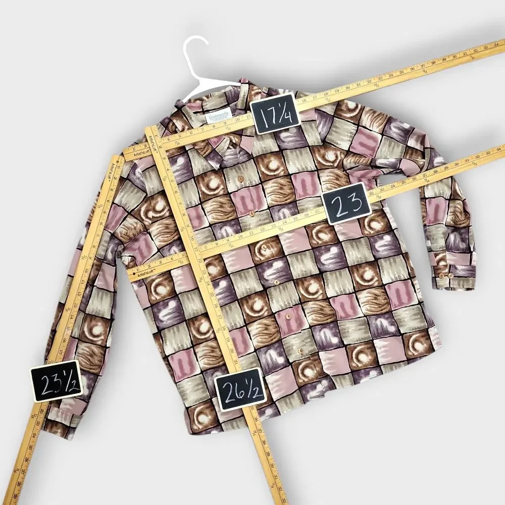 Blouseworks Blouse Shirt Womens XL Geometric Window pane Long Sleeve Button Down - Picture 4 of 12